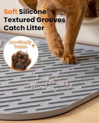 XL Silicone Cat Litter Mat, 40 x 28 Inch, Large Litter Box Mat, Gray