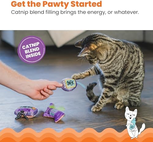 Catstages So Meowsome 90s Cat Toys, 3-Pack Catnip Plush Toys with Crinkle, Feathers & Dental Mesh, Multicolored