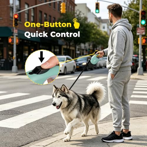 Retractable Dog Leash 16ft for Small & Medium Dogs Up to 55 lbs
