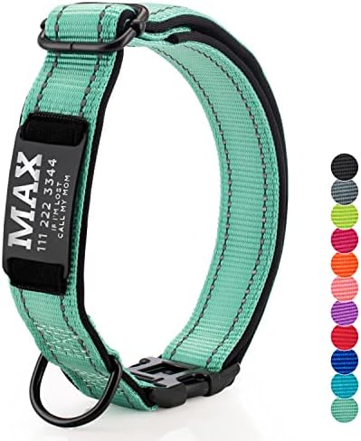 Updated - Personalized Dog Collars and Engraved Nameplate ID Tag, Reflective Nylon Dog Collar, Customizable in 11 Colors, 4 Adjustable Sizes, 16 Fonts, Dog Collar for Large, Small, Medium Dogs - Teal