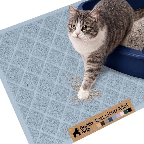 GORILLA GRIP Cat Litter Box Mat, Coiled Mesh Trapping Mats 24x17 Light Blue