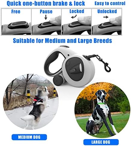 4-in-1 Retractable Dog Leash with LED Light & Dispenser & Poop Bags