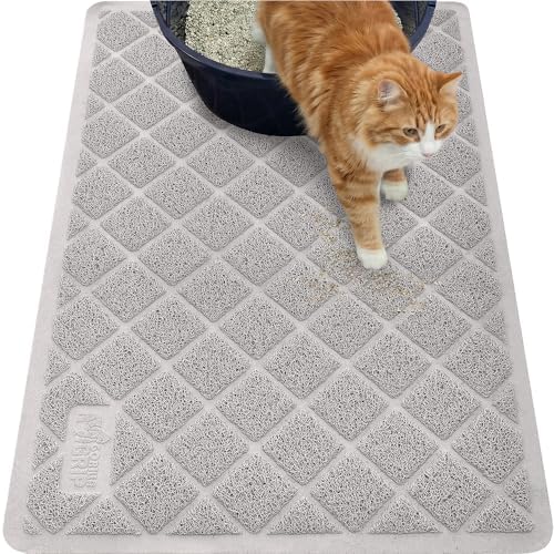 GORILLA GRIP Cat Litter Box Mat, Coiled Mesh Trapping Mats 35x23 Light Gray