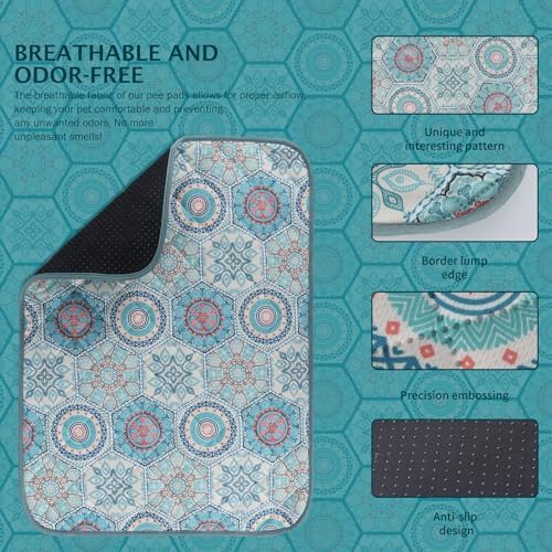 IEUUMLER Washable Pee Pads for Dogs, 2 Pack Non-Slip & Waterproof Whelping Pad, Reusable Puppy Potty Training With Fast Absorbent for Playpen EU007 (Green Medallion, 36"X48"-2pcs)
