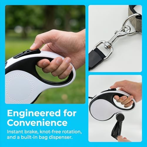 26ft Retractable Dog Leash Durable for Dog up to 110lbs, White