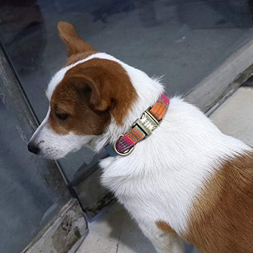 Customized Nylon Dog Collar, Personalized Dog Collar Engraved with Name and Phone Number,Adjustable ID Dog Collar with Quick-Release Buckle-(Strips-Pink,L)
