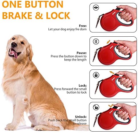 Fida Retractable Dog Leash with Dispenser and Poop Bags, 16 ft, Red