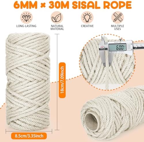 98FT 1/4 Inch Cat Scratching Sisal Rope for Cat Trees & Posts