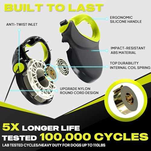 Fida Upgraded Retractable Dog Leash, 30ft, Heavy Duty, Neon Yellow