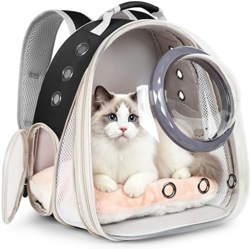 Front Extension Cat Backpack Carrier, Pet Travel Backpack for Kitten and Small Dogs, Clear Bubble Window Space Capsule Astronaut Liked Portable Vet Visit Book Bag Airline Approved