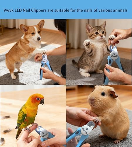 Dog Nail Clippers with Light, Professional Toenail Clippers for Thick Toenails, LED Illuminated Pet Nail Trimmer to See Bloodline, Safety Guard & Blade Lock, for Dogs & Cats