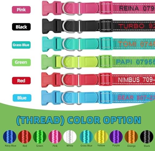 Custom Nylon Reflective Dog Collar, Personalized Embroidered Dog Collar with Name and Phone Number, Upgraded D-Shaped Leather Ring, 4 Adjustable Sizes - for Boy, Girl Dogs (Embroidery)