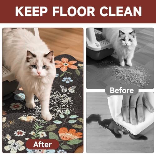 Cat Litter Mat,24"x16" Small Cute Litter Box Mat,Traps 100% Litter