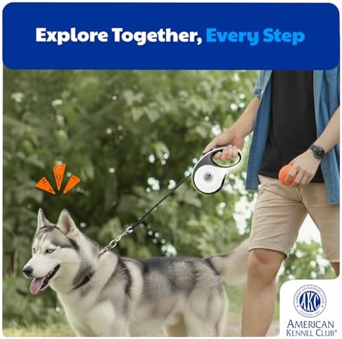 American Kennel Club Retractable Dog Leash, 16.4ft, Tangle-Free, Ergonomic Grip, One-Hand Brake, for Medium & Large Dogs up to 66