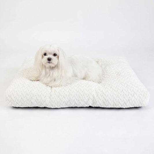 18 Inch Dog Crate Bed for Small Dogs and Puppies,Washable Puppy Crate Pad for Dog Cages,Soft Jacquard Flannel Kennel Mat with Anti-Slip Bottom,Fluffy Dog Bed for Toy Breeds,White
