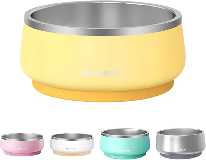 Pawaii Dog Bowl,68 oz Stainless Steel Food and Water Bowl,ID Tag,1 Pack | Double-Wall Design,Non-Slip Rubber Base,Dishwasher Safe,Smooth Open Design, Not a Slow Feeder,Easy-Rinse Interior