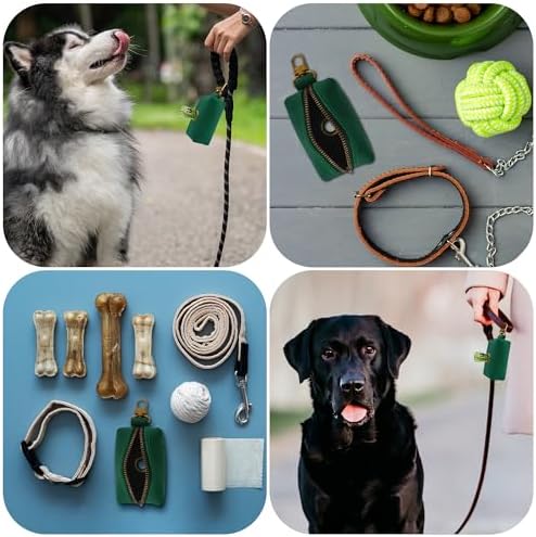 HIFA Genuine Leather Dog Leash Poop Bag Holder - Soft Touch Rustic Leather, Metal Clips, Easy Access to Pet Waste Bags - Dog Poop Dispenser for Outdoor Walking