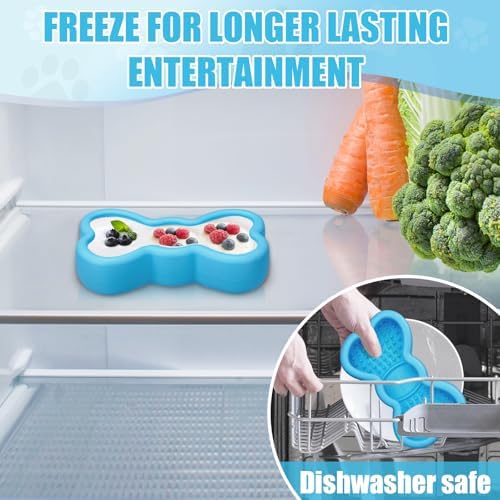 Lick Mat for Dogs, Animire Anti-Spilled Bow Tie Lick Bowls for Anxiety Relief, Silicone Slow Feeder Licking Pad with Suction Cups, Freezeable Dog Enrichment Toy for Boredom (Light Blue,L)