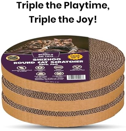 Scratch and Spin Cat Scratcher Replacement Pads for Active Play, Natural Recycled Corrugated Cardboard, Supports Pet Behaviors, Relieves Stress - 3 Count