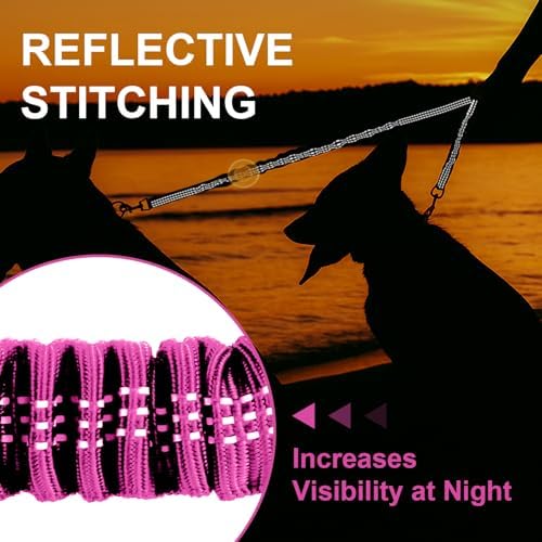 MingXpet 2 Dog Leash, Dog Leash for 2 Dogs, 360° Swivel No Tangle Double Walking Training Leashes for Large Dogs that Pull, Comfortable Shock Absorbing Reflective Bungee, Rose