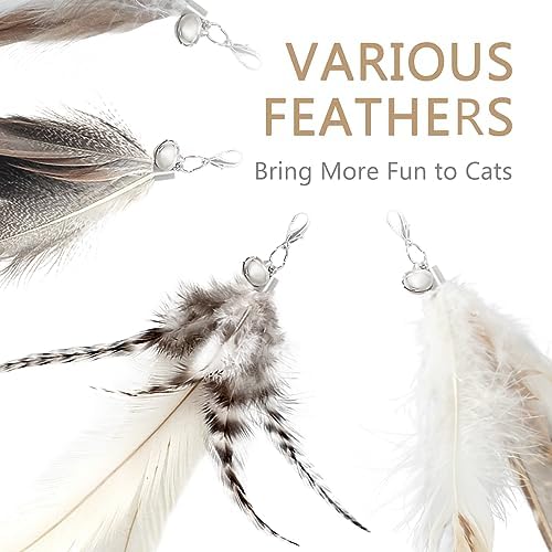 SONGWAY Cat Feather Wand - 7 Pcs Interactive Toys for Indoor Kitten, Retractable Wand With 6 Natural Feather Refills and Bell, Fishing Pole Toy