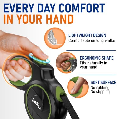 20.1 ft Retractable Dog Leash for Dogs 10–100 lbs - Heavy Duty Tape Leash with Strong Nylon Tape - 360° Swivel Control - One-Click Brake & Lock - Ergonomic Non-Slip Grip for Safe & Easy Daily Walks GR