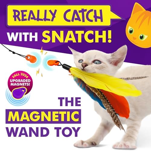 Cat Amazing Snatch - Magnetic Cat Wand Toy! Telescoping, Durable Feather Toy for Cats - Fishing Pole & Teaser Wand String Stick - Cats Can Really Catch!
