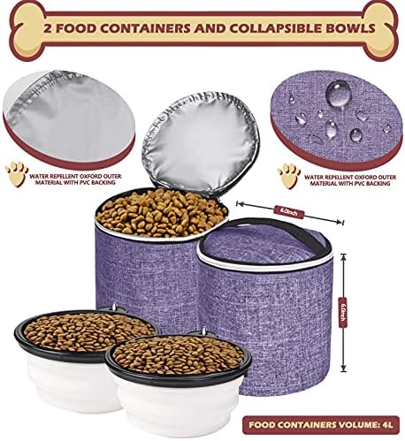 BAGLHER丨Dog Travel Bag Backpack, Airline Approved Pet Supplies Backpack, Dog Travel Bag with 2 Silicone Collapsible Bowls and 2 Food Baskets Purple