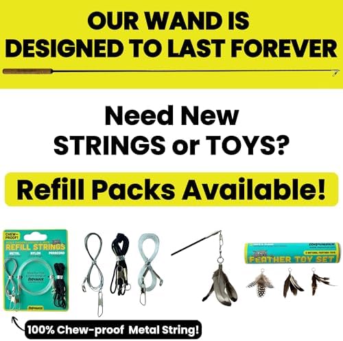 Forever Stick 2-Pack - The Unbreakable Cat Wand Toy, Durable Cat Toy Wand, Extra Long Cat String Toy, Cat Fishing Pole Toy for Bored Indoor Adult Cats, Cat Stick Toy, Cat Feather Wand, Cat Teaser Wand