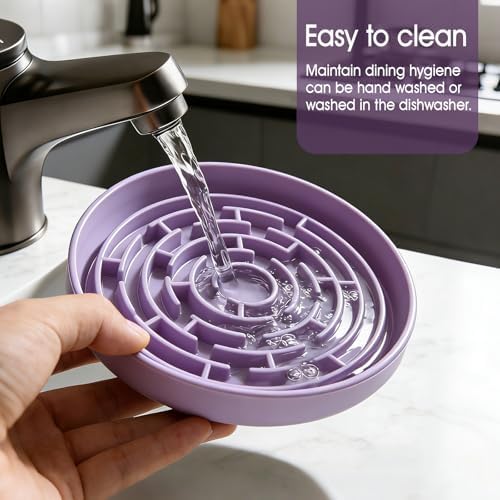 Silicone Slow Feeder Bowl with 37 Non-Slip Suction Cups — Anti-Choking Maze Design, Slows Eating 10x, Anxiety Relief, BPA-Free, for Small & Medium Dogs and Cats (Purple)