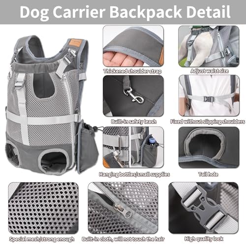 Dog Carrier Backpack - Legs Out Front Facing Pet Carrier Backpack for Small Medium Dogs, Hands-Free Dog Front Carrier, Easy-fit Adjustable Dog Carrying Backpack for Walking Hiking Bike and Motorcycle