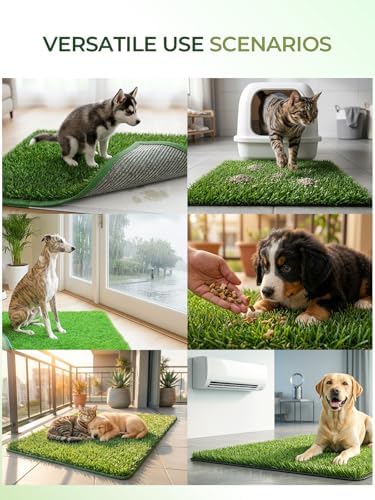 1.2'' Thick Woven Fake Grass Mat for Dog, Glue-Free Artificial Turf Potty Training Pad with Fast Drainage, Machine Washable Pet Pee Pad, Indoor Outdoor Non-Toxic Rug (Large)