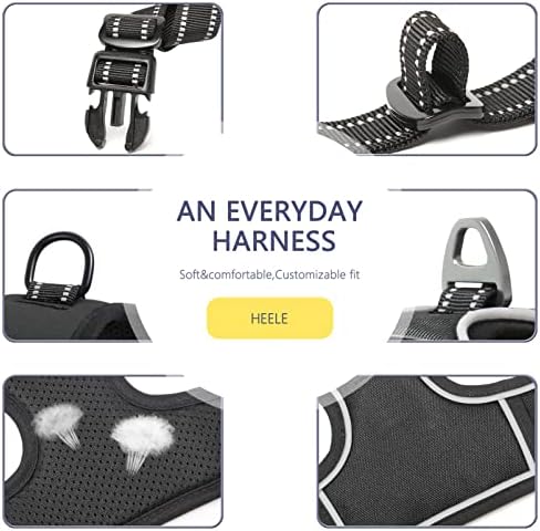 HEELE Dog Harness, No Pull Adjustable Padded Reflective Harness for Small Medium Large Dogs with Handle for Walking Training, Black, L