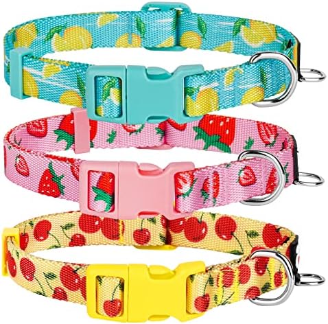 azuza 3 Pack Dog Collars, Soft Nylon Dog Collars for Small Dogs, Fruit, S