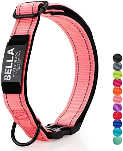 Updated - Personalized Dog Collars and Engraved Nameplate ID Tag, Reflective Nylon Dog Collar, Customizable in 11 Colors, 4 Adjustable Sizes, 16 Fonts, Dog Collar for Large, Small, Medium Dogs -LPINK