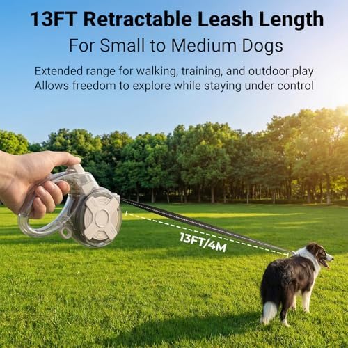 Retractable Dog Leash for Small Dogs, 13ft Reflective Retractable Leash with 360° Tangle-Free Design, Heavy Duty Nylon Tape Lead for Small to Medium Pets up to 50 lbs One-Handed Brake & Lock