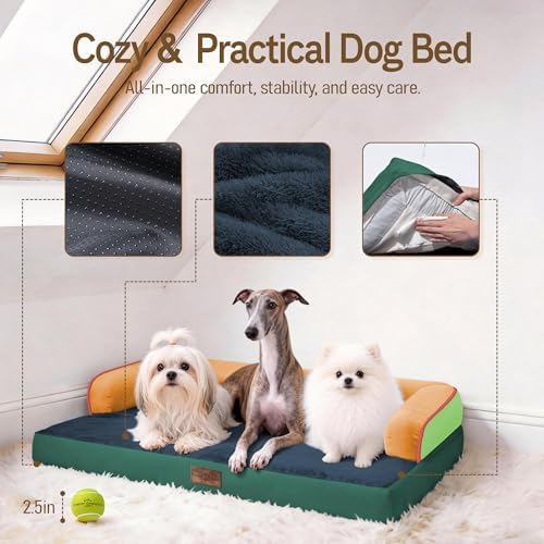 Comfort Expression Washable Dog Bed with Bolster for Medium to Large Dogs