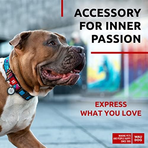 WAUDOG Adjustable Nylon Dog Collar for Large Small Medium Dogs with QR Tag