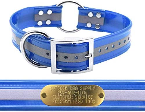 Reflective HeavyDuty Center Ring 1.5" Dog Collar w Custom Nametag, Lt Blue