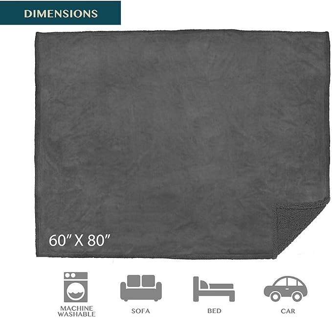 Pavilia Waterproof Couch Blanket | Dog & Cat Blanket Protector | Plush Soft Warm Fuzzy Sherpa Throw, Dark Grey, 60x80