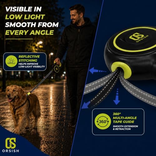 Retractable Dog Leash, 16 ft, Reflective Stitching, Up to 66 lbs