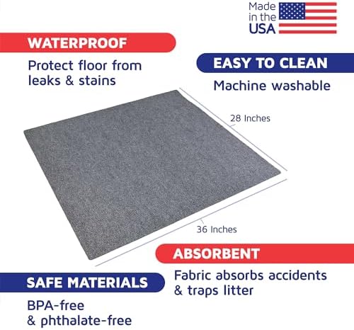 Cat Litter Mat by Americat – 36 x 28 Inches Machine Washable for Easy Clean, Waterproof & Made in USA – X Large Mat Traps Litter Around Cat Litter Box & Protects Floors