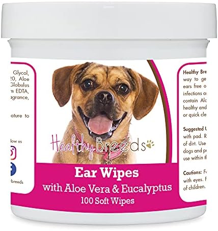 Healthy Breeds Puggle Ear Cleaning Wipes with Aloe & Eucalyptus for Dogs 100 Count