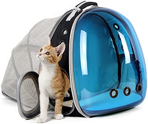 Tinted Blue Cat Backpack, Expandable Space Capsule Polarized Pet Carrier for Kitten Bunny Small Dog, Pet Carrying Hiking Traveling Backpack