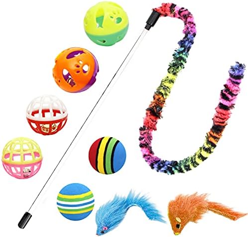 Youngever 18 Cat Toys Assortments - Teaser Wand, Interactive Bell Toy, Sparkle Balls for Kitten, Puppy, Kitty (With Hide Seek Toy)