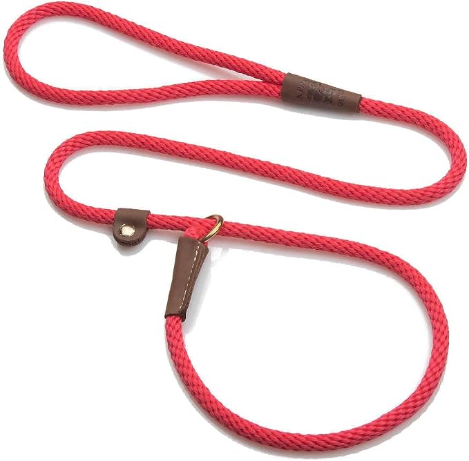 Mendota Pet Slip Leash - Dog Lead and Collar Combo - Made in The USA - Red, 3/8 in x 6 ft - for Small/Medium Breeds