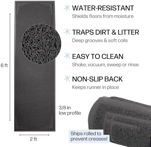 Long Litter Mat Runner 2'x6' - Trap Dirt, Mud and Cat Litter - Premium Waterproof PVC Mesh, Non Slip Rubber Runner for Pets, Entry, Mudroom, Garage, Laundry, RV, Camper - Litter Mat XL (Grey Modern)