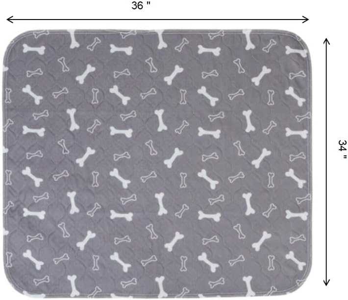 2 Pack 34"x36" Washable Pee Pads for Dogs, Super Absorbent Reusable Training Dog Pads with Bone Print, Non-Slip Potty Pads for Whelping, Playpen, Crate, Bed