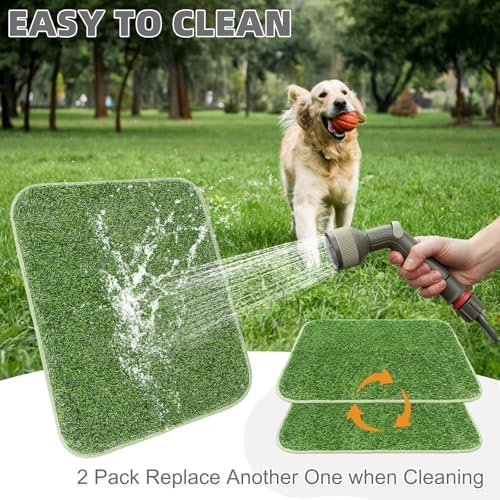 KOOLTAIL Dog Grass Pad with Washable Pee Pads for Puppy Potty Tray,2 Pack 32"*38" Soft Artificial Turf Multipurpose Reusable Grass Patch Pads for Dogs Litter Box, Leakproof for Doggie Training