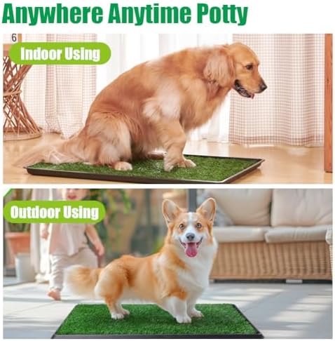 Reusable Training Pad Potty with 2-Pack Replaceable Artificial Grass Quick Absorbent Indoor Portable Dog Patio Potty Washable Pee Pad for Small Medium to Large Dog